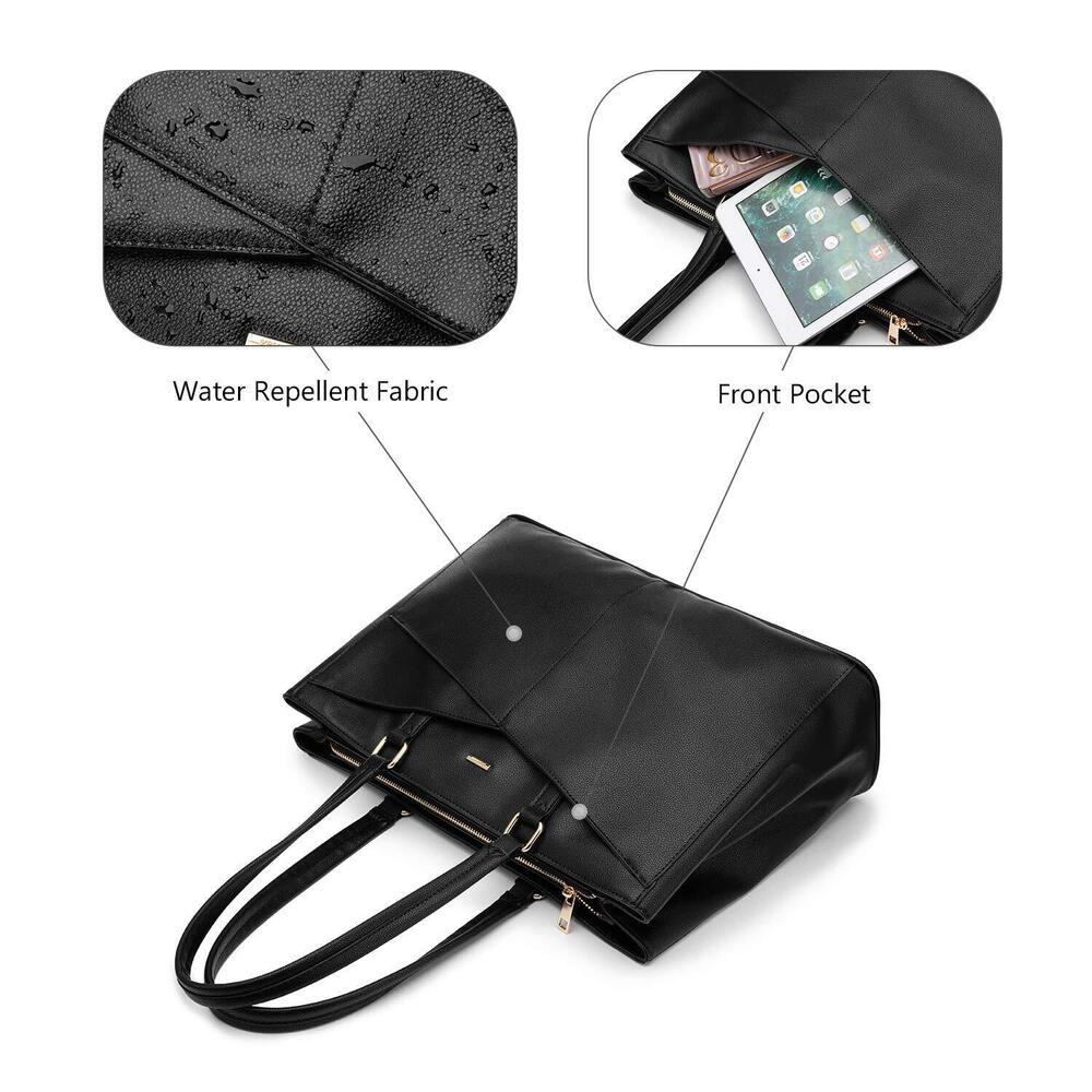 Laptop Tote Bag for Women 15.6 Inch Waterproof Leather Computer Bags - Picture 4 of 9